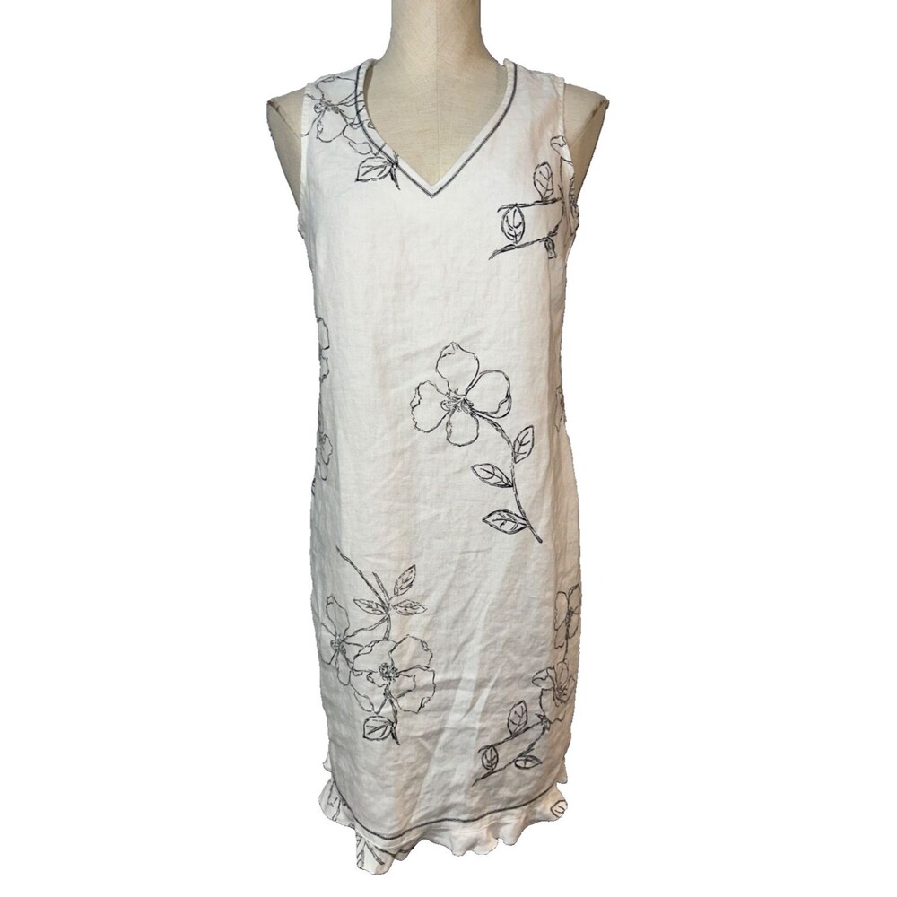 Norton McNaughton Vintage Women’s Linen Printed Shift Midi Dress size S Ruffle